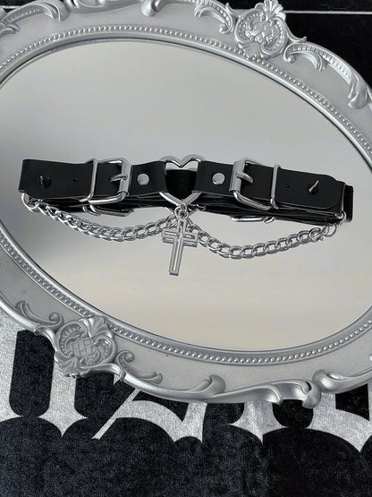 4 Color Options Punk Cross Pendant Studs Details Buckles Design Garter