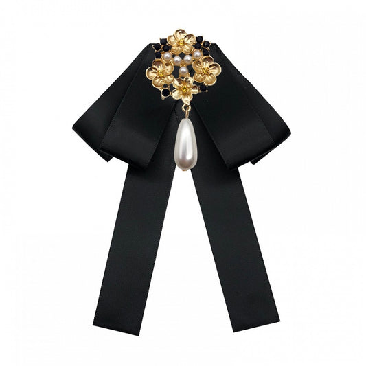 Baroque Antique Pearl Bow Fabric Brooch