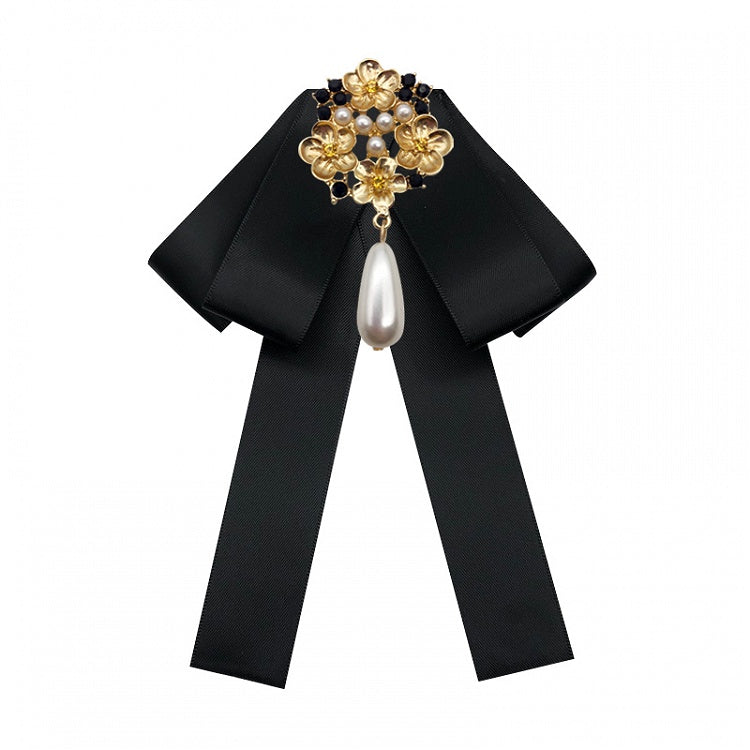 Baroque Antique Pearl Bow Fabric Brooch
