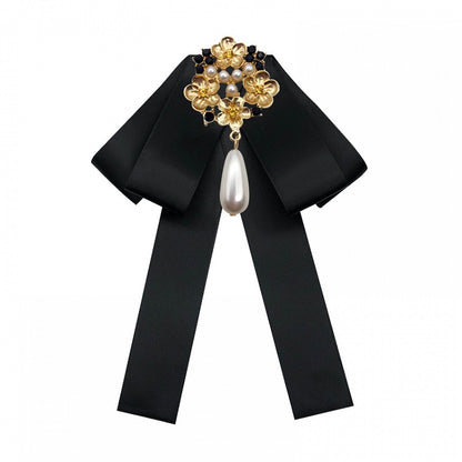 Baroque Antique Pearl Bow Fabric Brooch