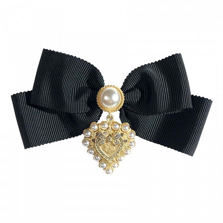Baroque Black Vintage Retro Ribbon Bow Lolita Brooch