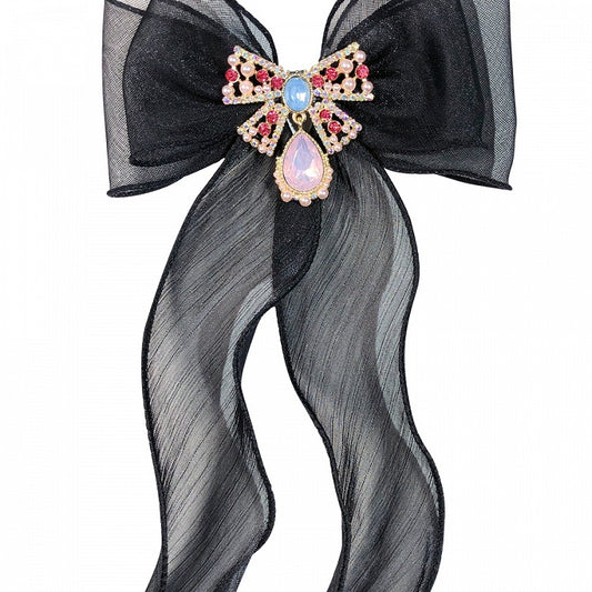 Black Long Streamer Vintage Lolita Brooch