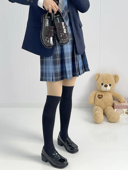 PU Black Academic Mid-Heel Shoes - Slip-On Design for School Style