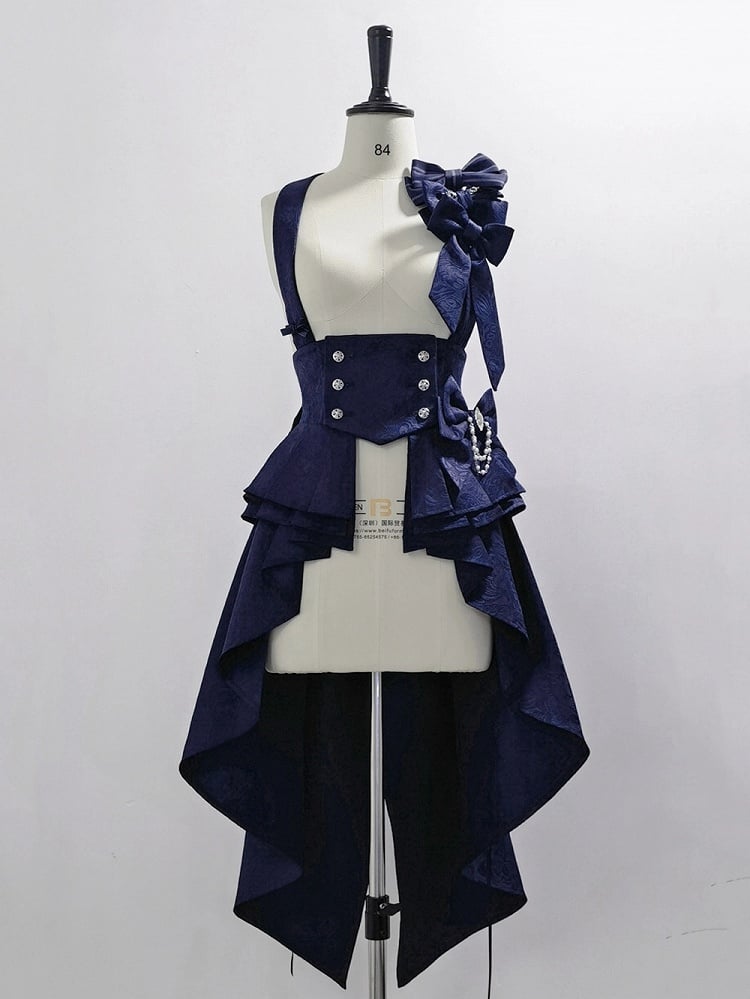 Bunny Theater Royal Blue Peplum Swallow Tail Train Corset with Bowknot Straps