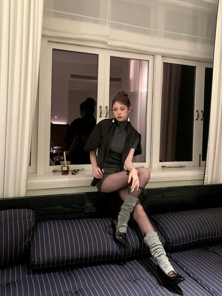 Grey/Black/White Knitted Leg Warmers