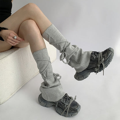 Self-tie Straps Gray/White Flared Leg Warmers