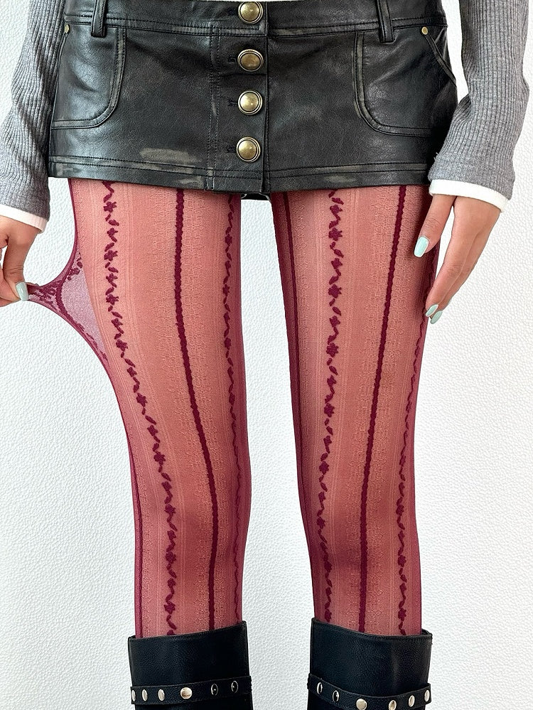 5 Color Options Embroidered Design Tights