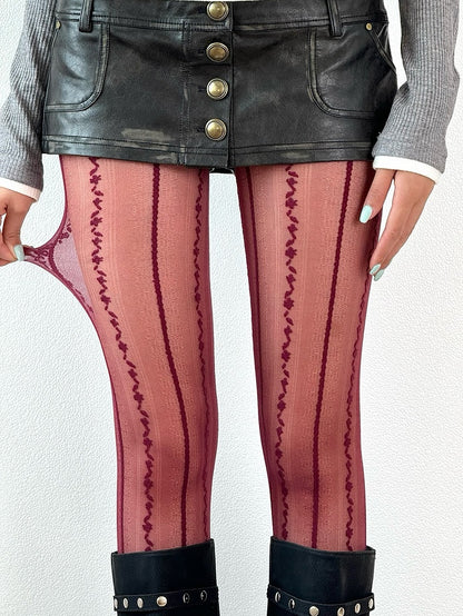 5 Color Options Embroidered Design Tights