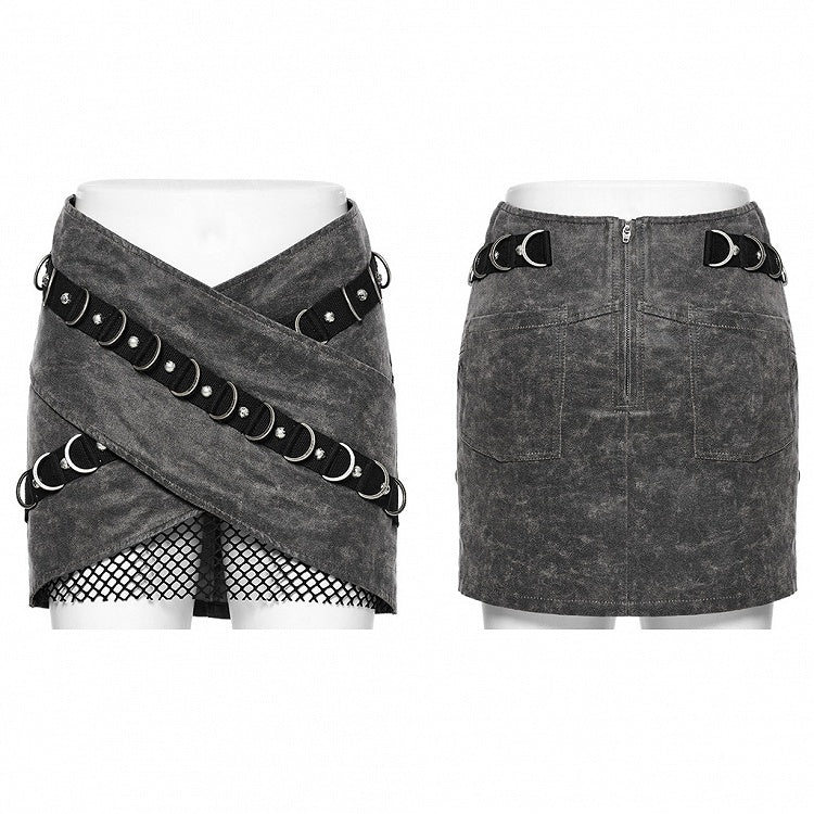 Gray Punk Overlapping Skirt