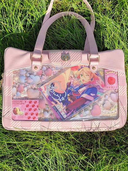 Plaid Pattern Large Capacity Pink Ita Tote Bag