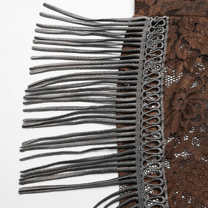 Clearance-Size L for Waist 77CM Coffee Goth Lace Trousers