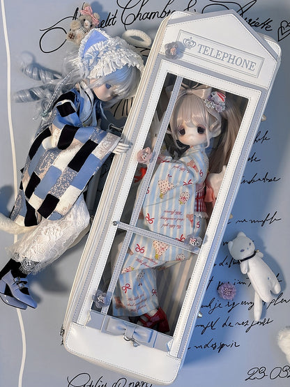 White&Blue Telephone Booth-shaped 1/4 Scale BJD Doll Bag with Two Straps