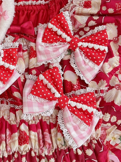 5 Color Options Lace Trim Plaid And Polka-dot Pattern Bowknot Hairclip