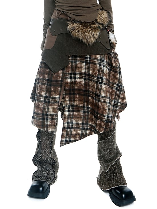 Wasteland Punk Coffee Plaid Handkerchief Skirt