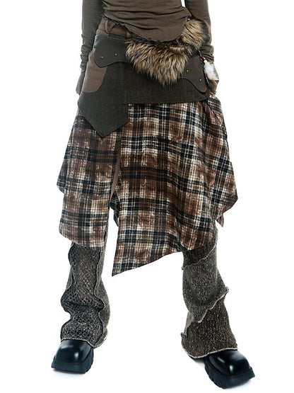 Wasteland Punk Coffee Plaid Handkerchief Skirt