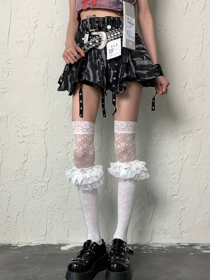 White Y2K Bittersweet Ruffled Cuff Underknee Stockings
