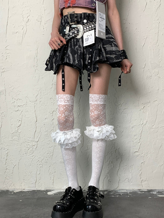 White Y2K Bittersweet Ruffled Cuff Underknee Stockings