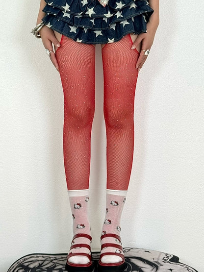 6 Color Options Wasteland Punk Rhinestone Decorated Suspender Stockings