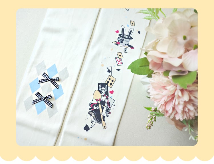 Alice in Wonderland Vibes Poker Print White Over Knee Stockings