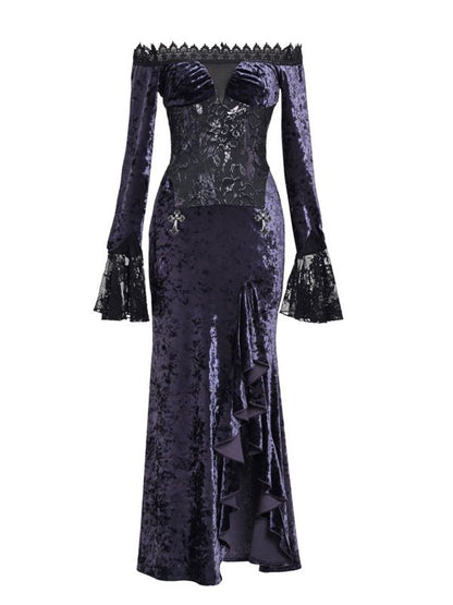 Gothic Purple Velvet High Slit Mermaid Dress