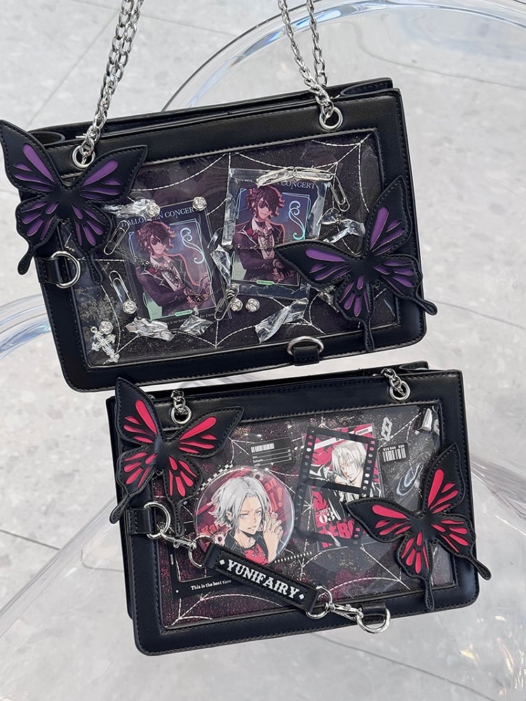 Purple Ita Shoulder Bag with Gold Butterfly and Spiderweb Details – Small Capacity