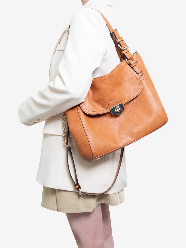 Vintage Brown Soft Tote Bag With Chain & Faux Leather Strap