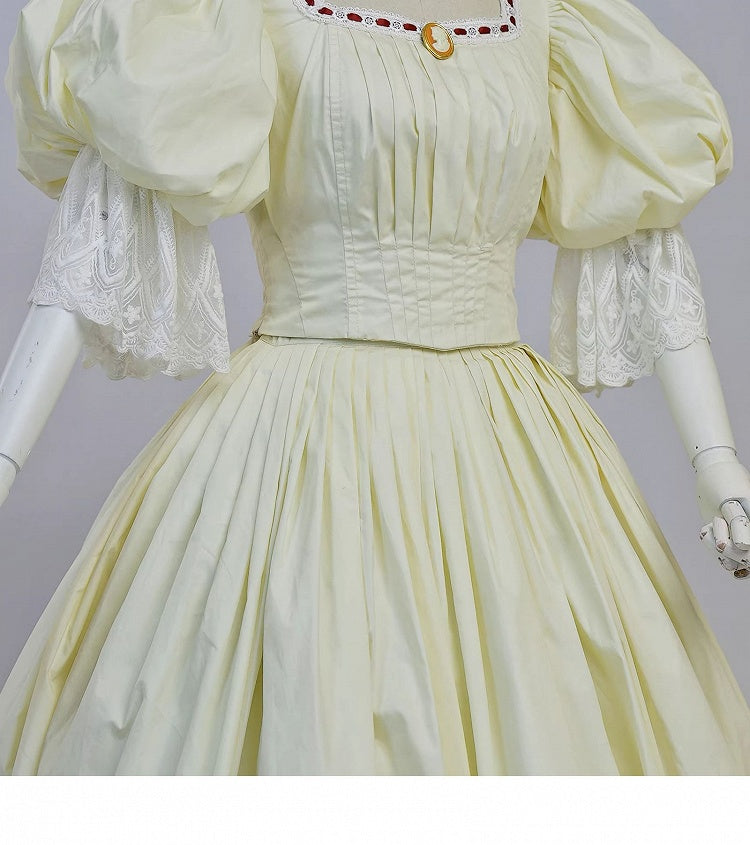 Bavarian Landhaus Historical Costume - Light Yellow Boned Bodice Top + Skirt + Corset Belt