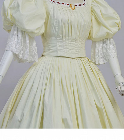 Bavarian Landhaus Historical Costume - Light Yellow Boned Bodice Top + Skirt + Corset Belt