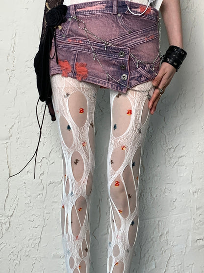 White Y2K Christmas Print Design Tights