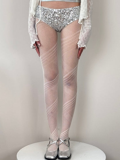 Black/White/Gray Y2K Crisscorss Banded Tights