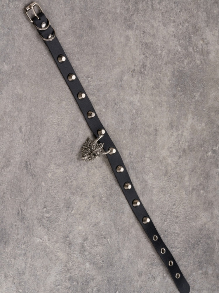 Black&Silver Gothic Demon Mask Pendant Studs Design Buckle Choker