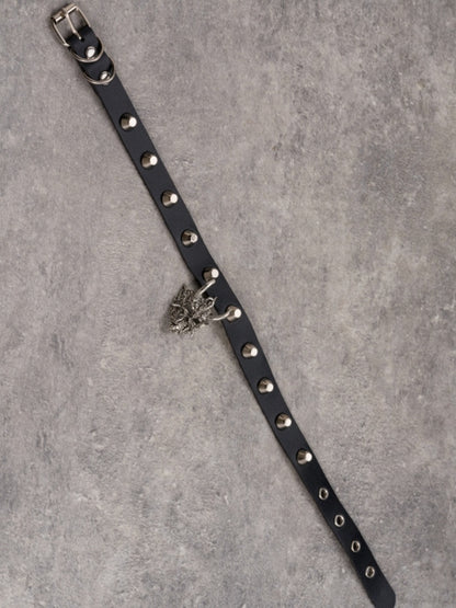 Black&Silver Gothic Demon Mask Pendant Studs Design Buckle Choker