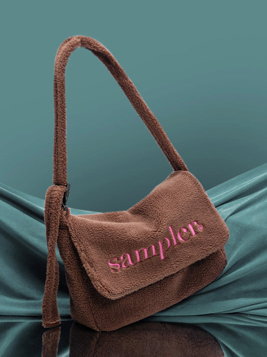 Brown Letter Embroidered Fuzzy Tote Bag With Adjustable Strap - Perfect For Fall And Winter