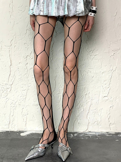 Black/Red/Rose Red Y2K Cut-out Design Tights