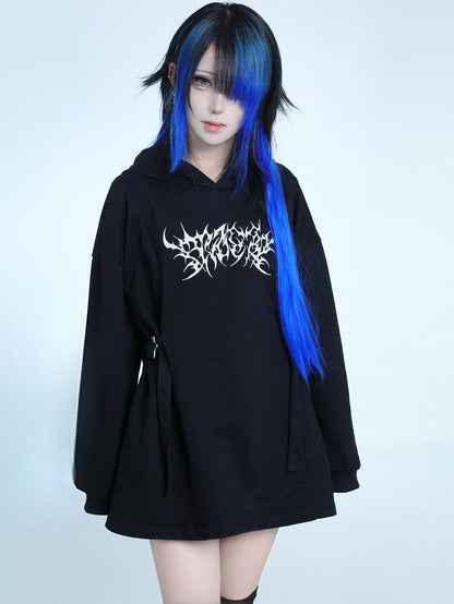 Black Jirai Kei Embroidery Decorated Buckle Details Hoodie