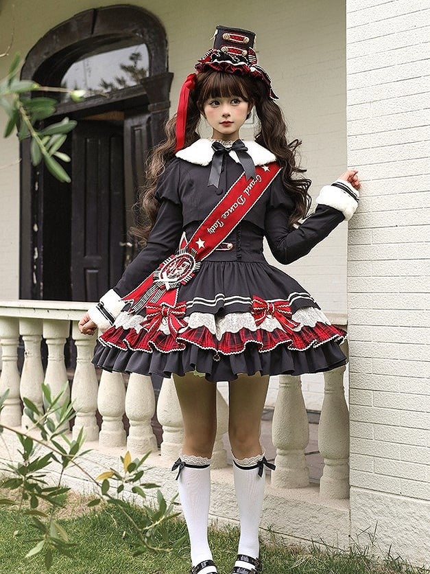 Red Embroidered Lolita Sash with Flower Disc