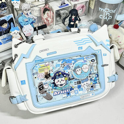 White & Blue Cute Kitty Ear Design Ita Bag