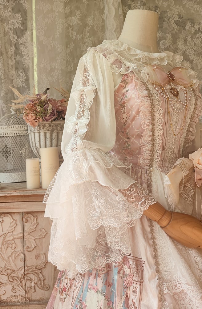 In Stock Round Neckline Trumpet Sleeves Elegant Lolita Blouse