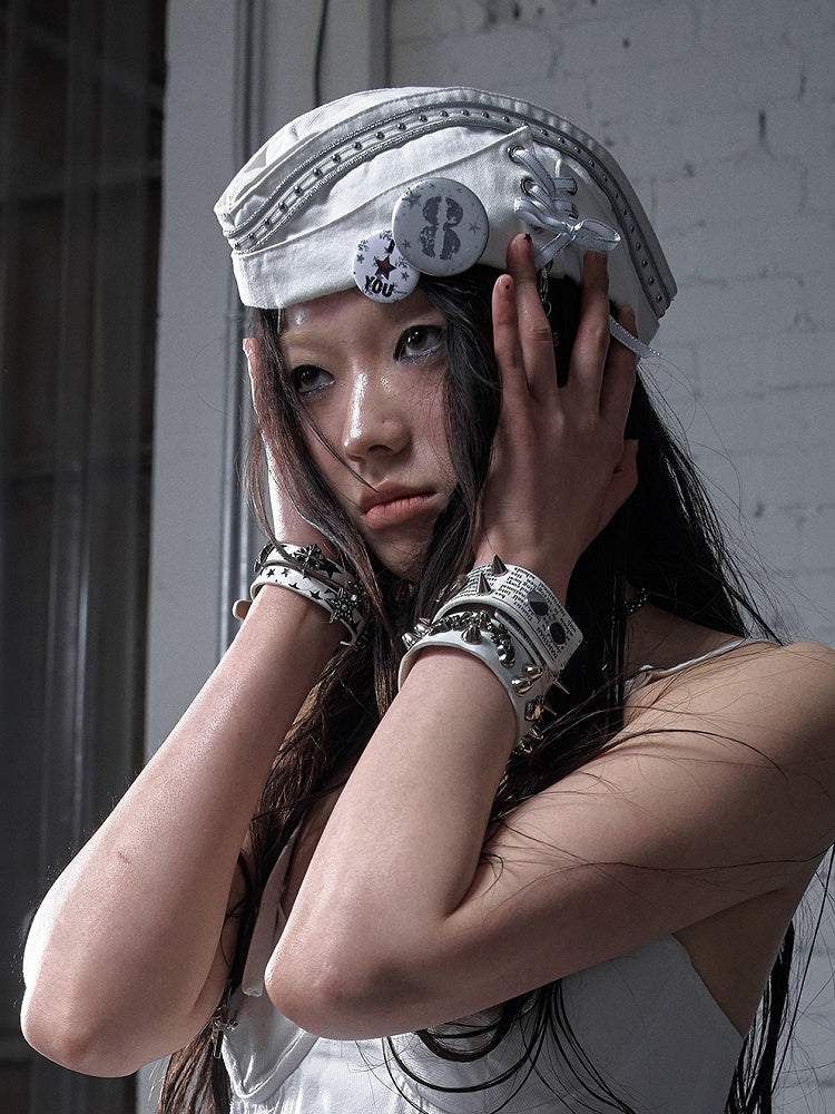 Punk Rock Distressed Design Graphic/Metal Badge Set