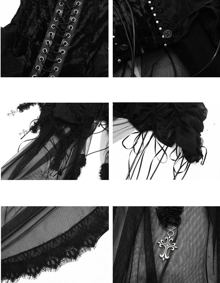 Gothic Black Birdcage Skirt and Bustier Corset Set