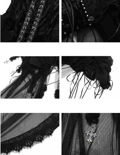 Gothic Black Birdcage Skirt and Bustier Corset Set