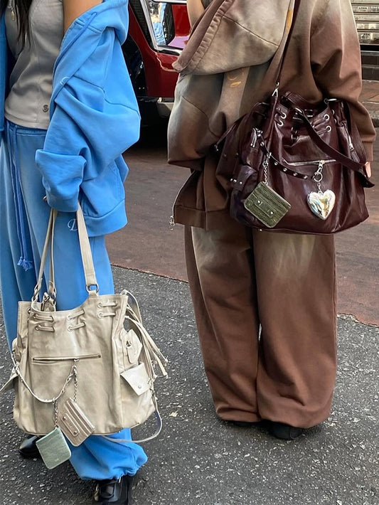 White Soft Tote Bag With Large Capacity&Stud Details