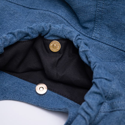 Blue Denim Large Capacity Tote Shoulder Bag With Adjustable Braided Strap