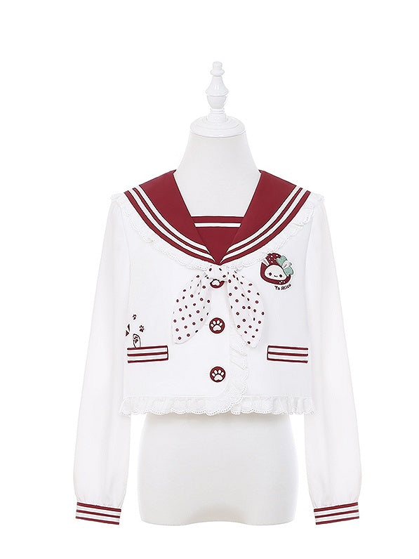 Ruffled Sailor Collar Bunny Ears Design Back Light Pink/Wine Red JK Uniform Top