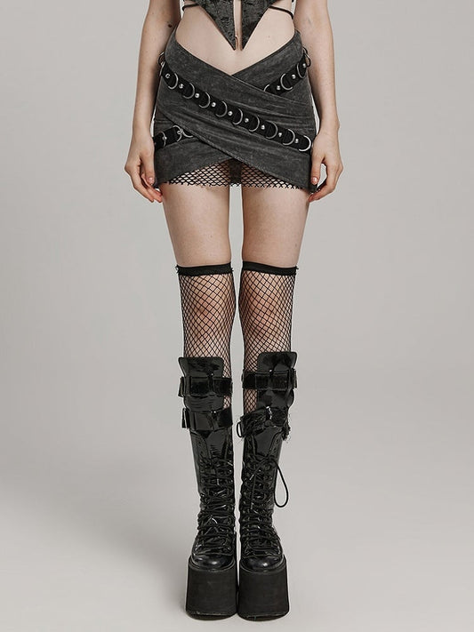 Gray Punk Overlapping Skirt