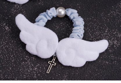 Handmade Cross Charm Angel Wings Blue and White Hair Ties