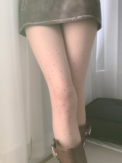 White&Black/All White Rhinestone Decorated Tights