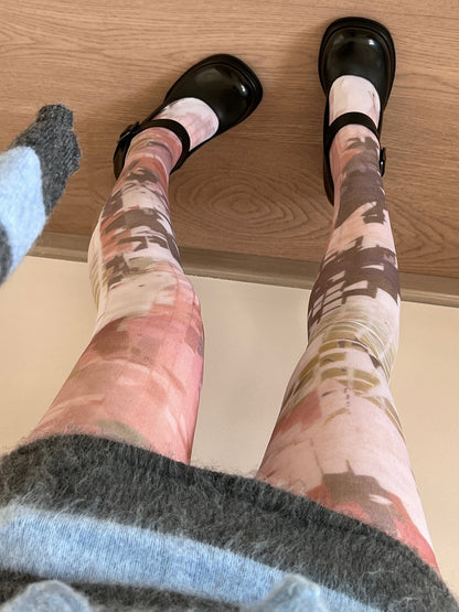 White Print Design Tights