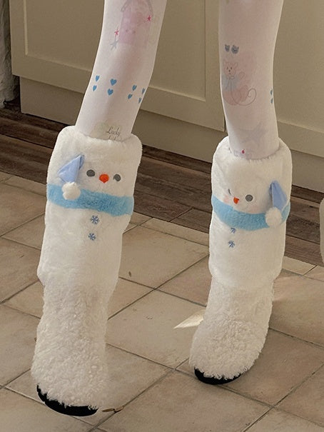 White Cute Snowman Plush Leg Warmers