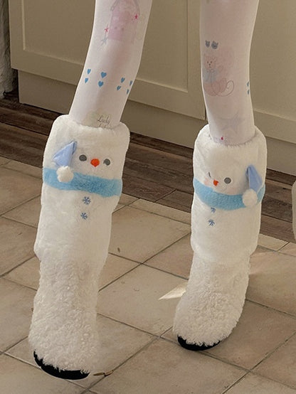 White Cute Snowman Plush Leg Warmers